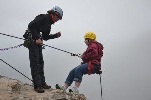 Courage and Nervousness overcome on a Blue Mountains Amazing Race Abseiling the cliffs Challenge