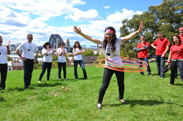 Amazing race team corporate challenge bonding activities in front of the Sydney Harbour Bridge