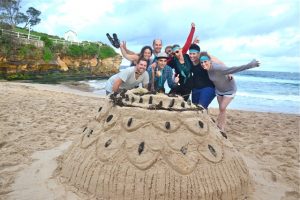 Coogee beach fun team building sand sculpting activities during an amazing race event