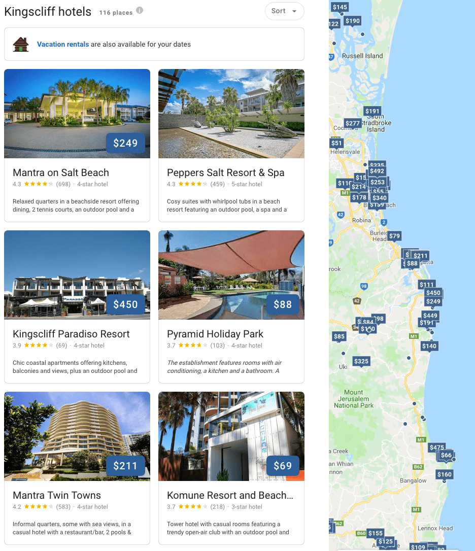 Kingscliff-amazing-hotels race for accommodation bookings with trip advisor or google